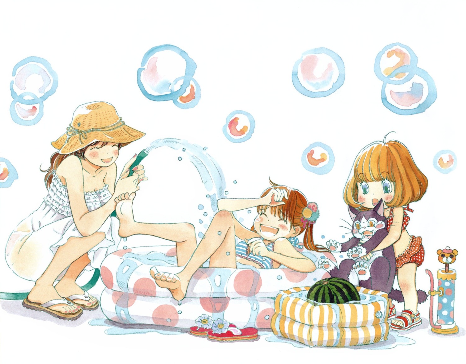 bikini, feet, kawamoto_akari, kawamoto_hinata, kawamoto_momo, sangatsu_no_lion, swimsuits, umino_chica