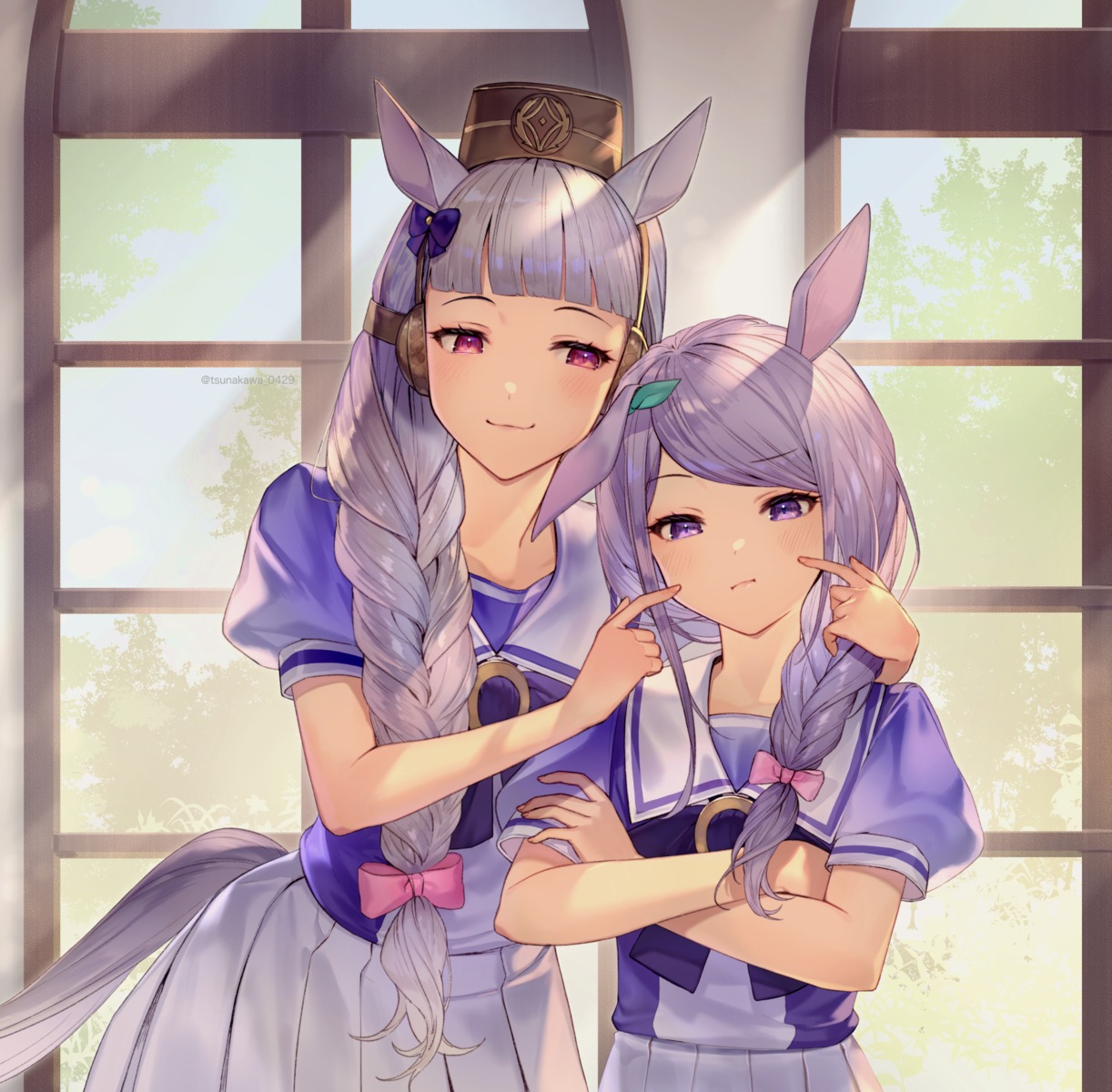 animal_ears, gold_ship_(umamusume), mejiro_mcqueen_(umamusume), seifuku, tail, tsunakawa, uma_musume_pretty_derby, yuri