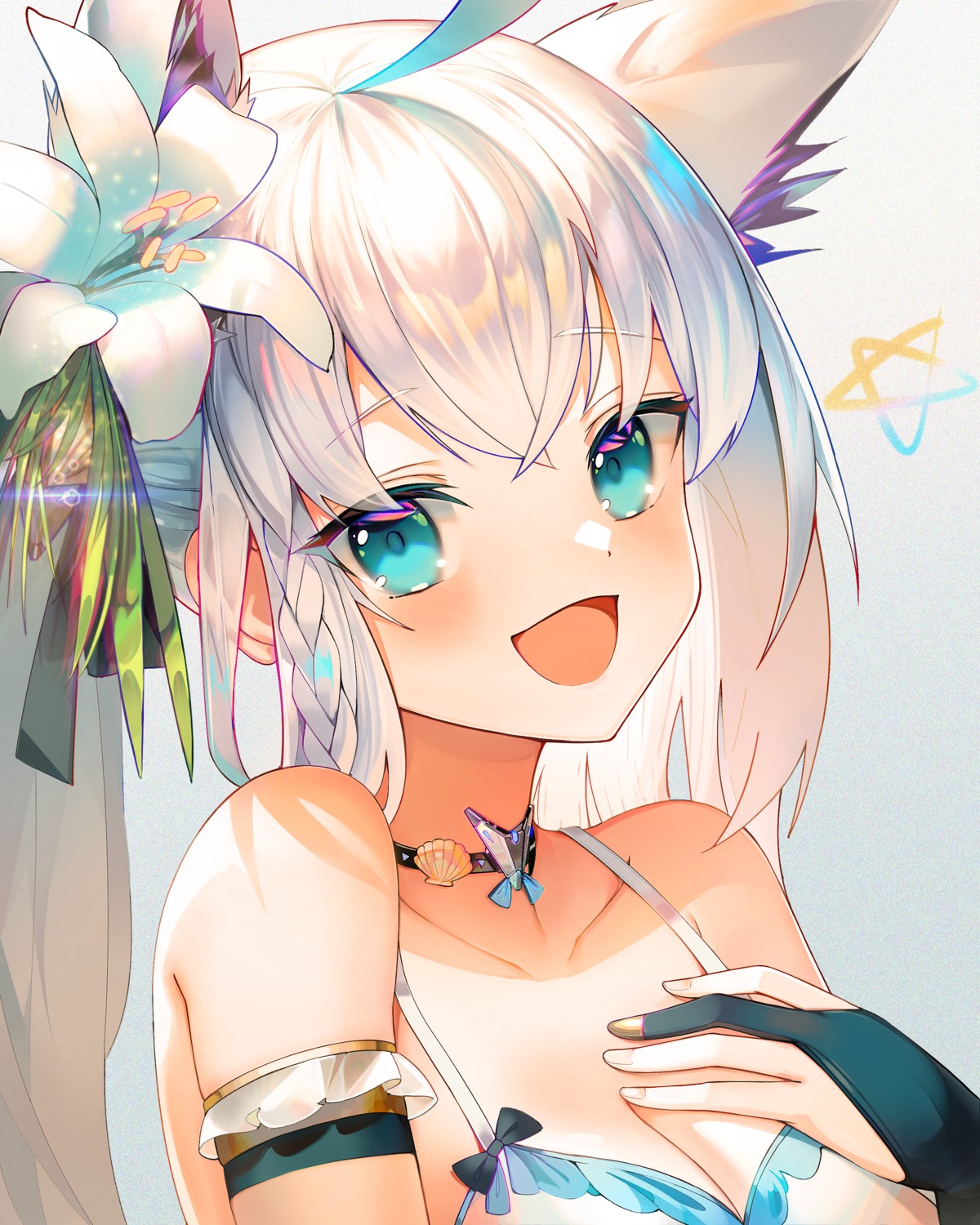 animal_ears, hololive, hololive_gamers, janyhero, kitsune, shirakami_fubuki, swimsuits