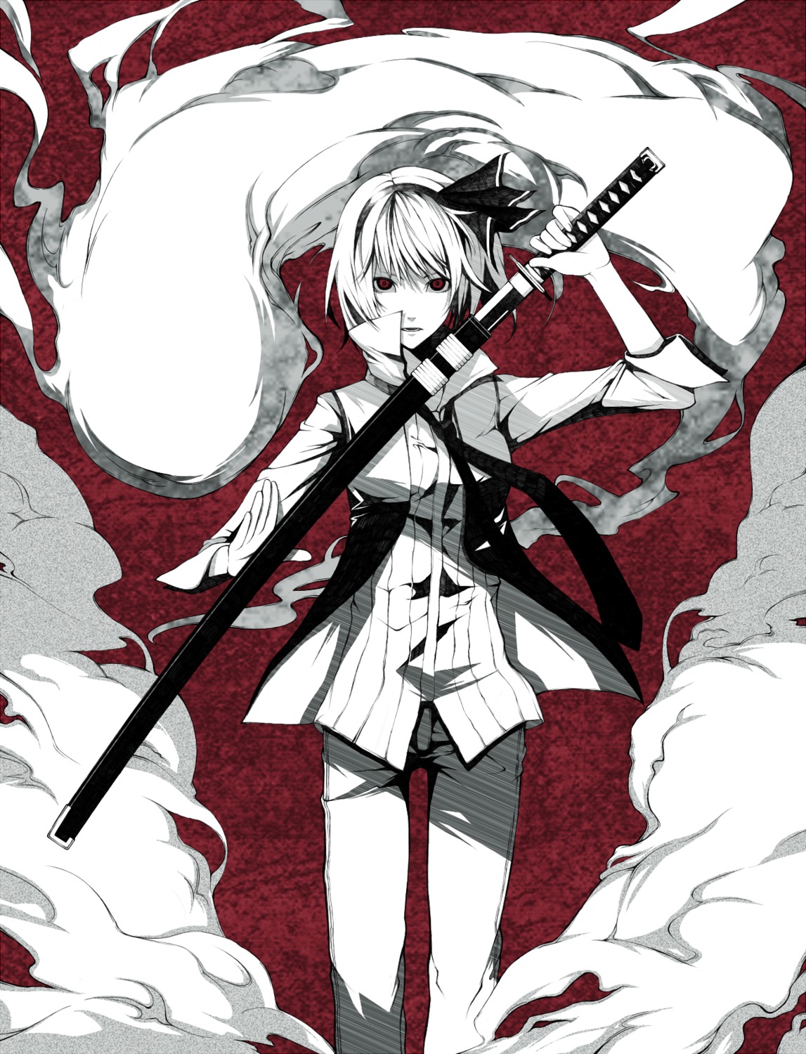 kodama_(wa-ka-me), konpaku_youmu, monochrome, myon, sword, touhou
