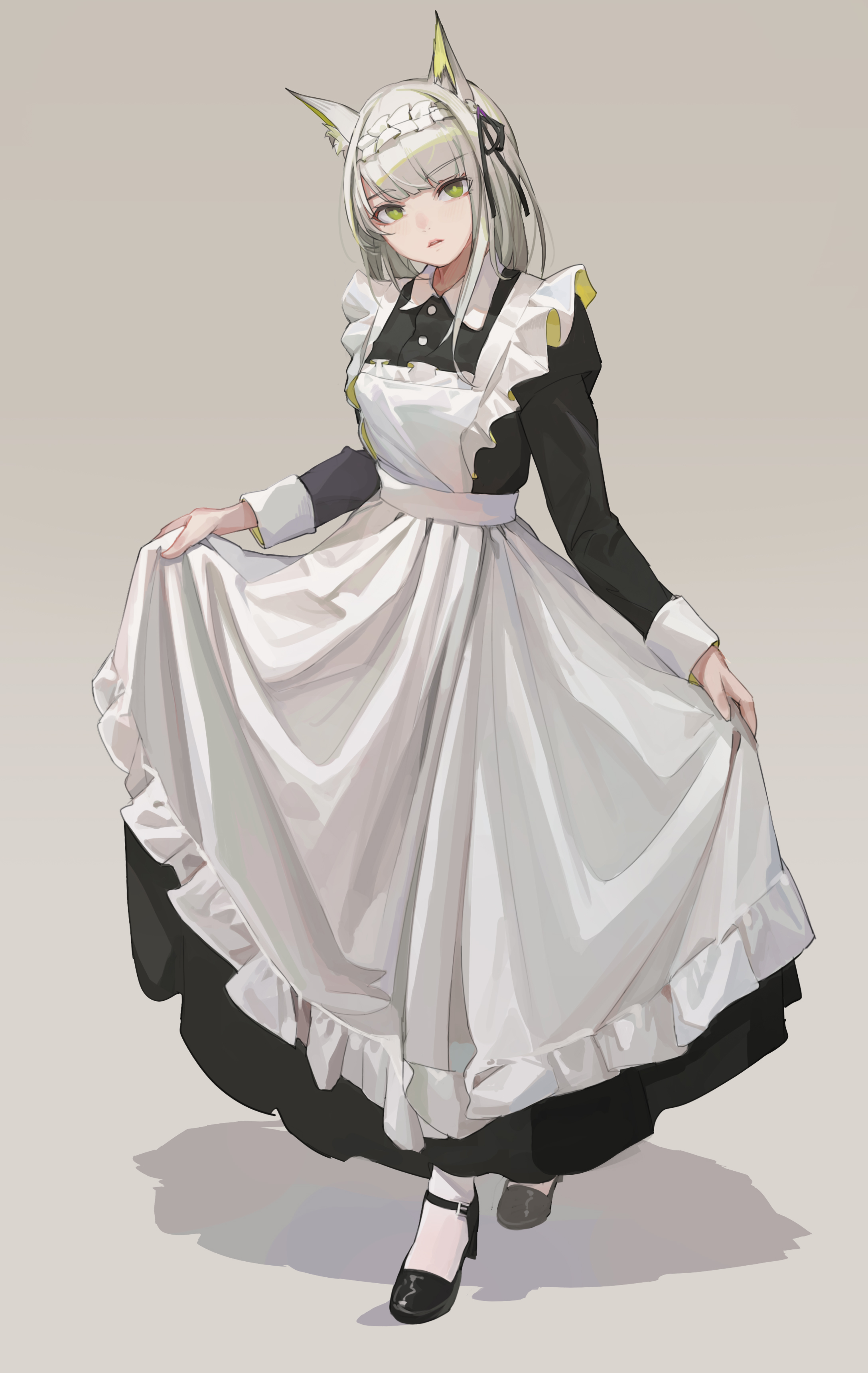animal_ears, arknights, kal'tsit_(arknights), kuweichuanxin_jr, maid, skirt_lift