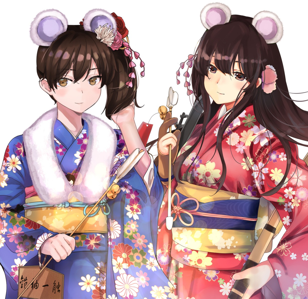 akagi_(kancolle), animal_ears, himeyamato, kaga_(kancolle), kantai_collection, kimono