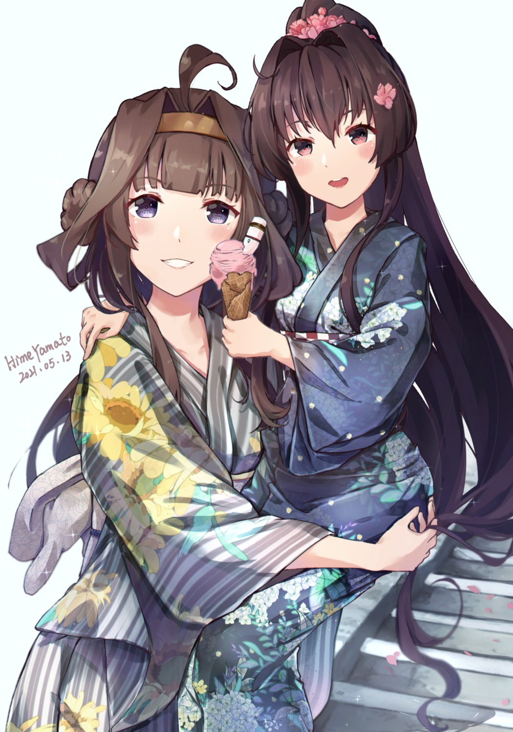 himeyamato, kantai_collection, kongou_(kancolle), yamato_(kancolle), yukata