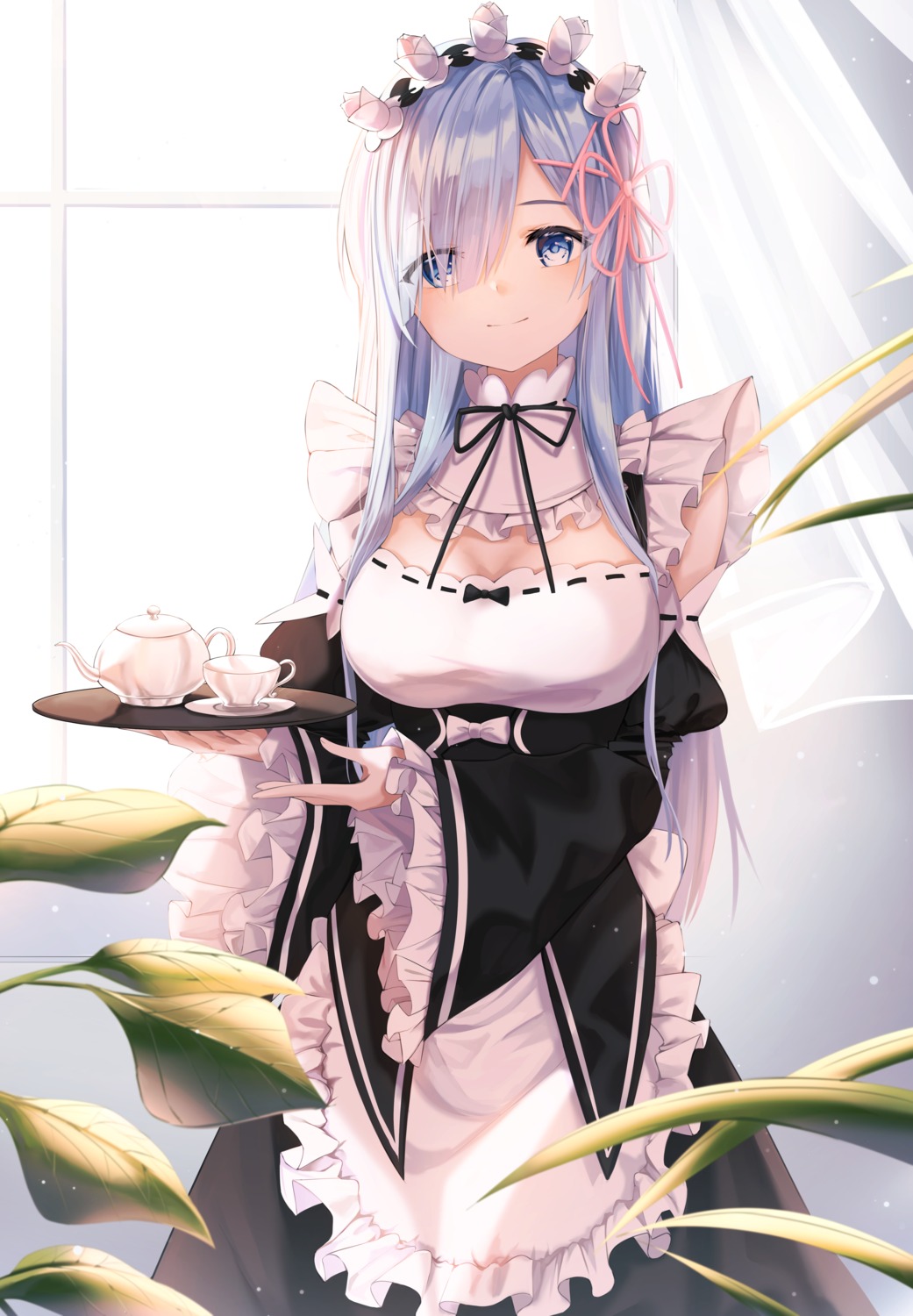 cleavage, kuro_(rudyan0128), maid, re:zero_kara_hajimeru_isekai_seikatsu, rem_(re_zero)