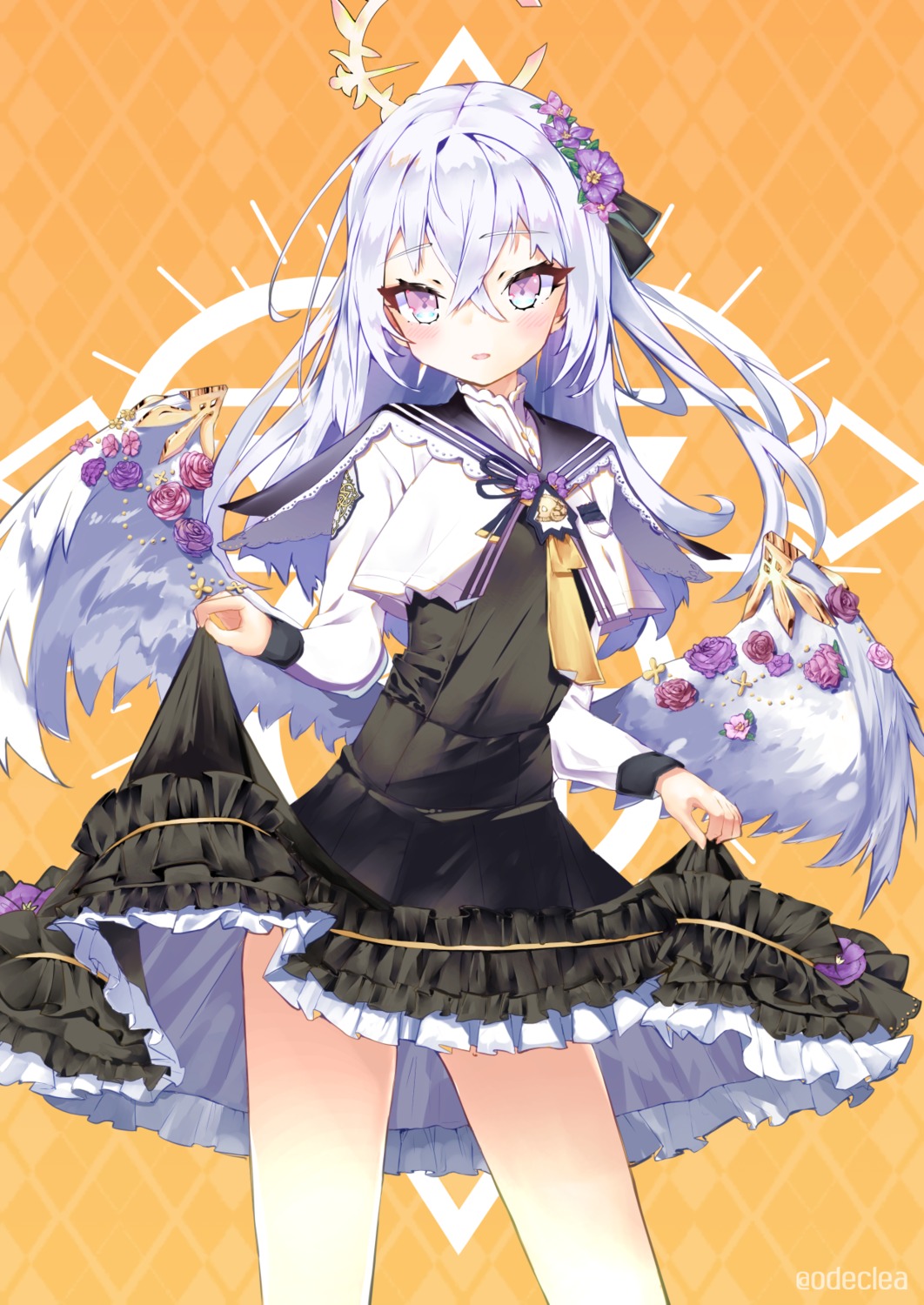 blue_archive, odeclea, seifuku, shirasu_azusa, skirt_lift, wings