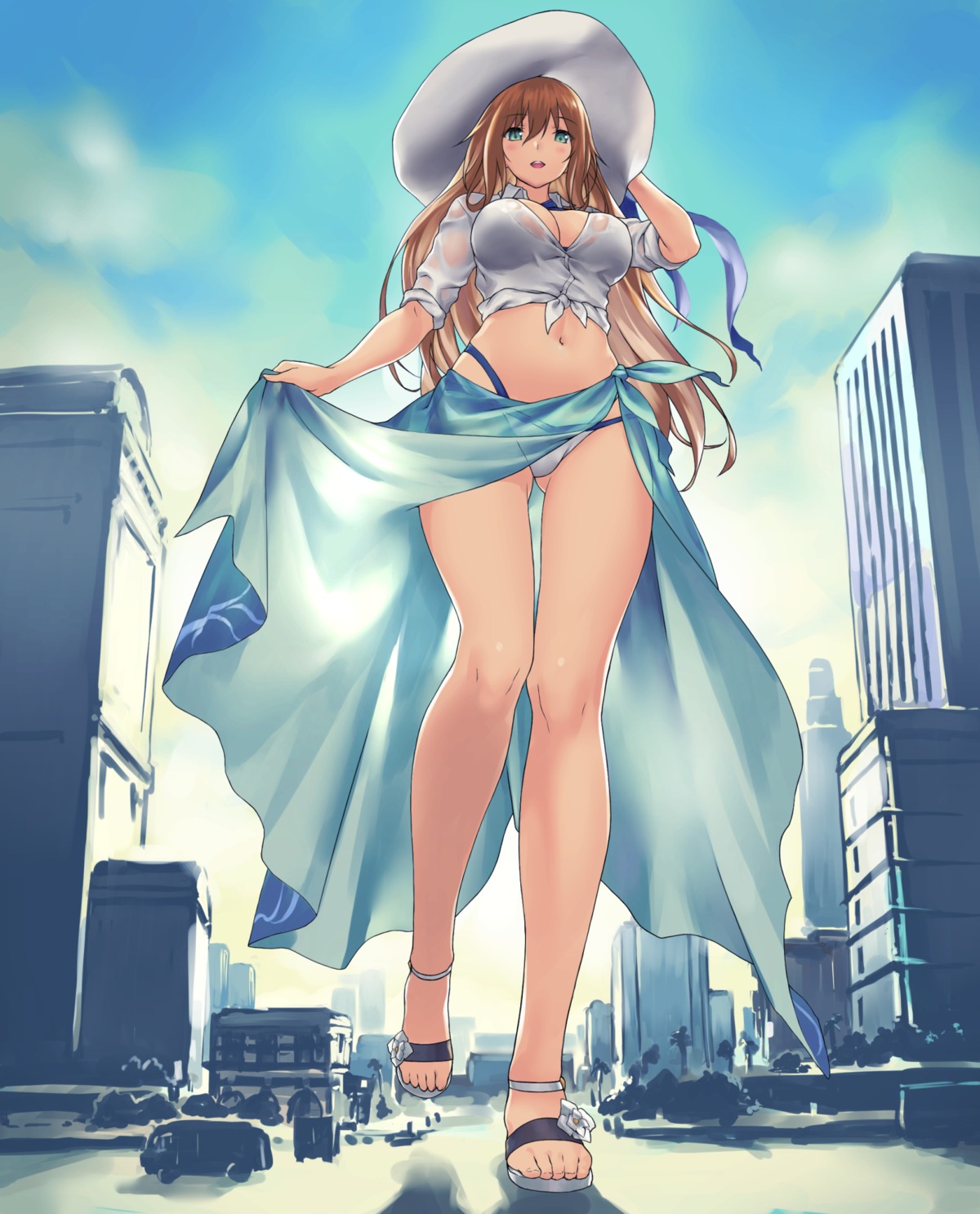 bikini, girls_frontline, open_shirt, see_through, skirt_lift, springfield_(girls_frontline), swimsuits, tagme