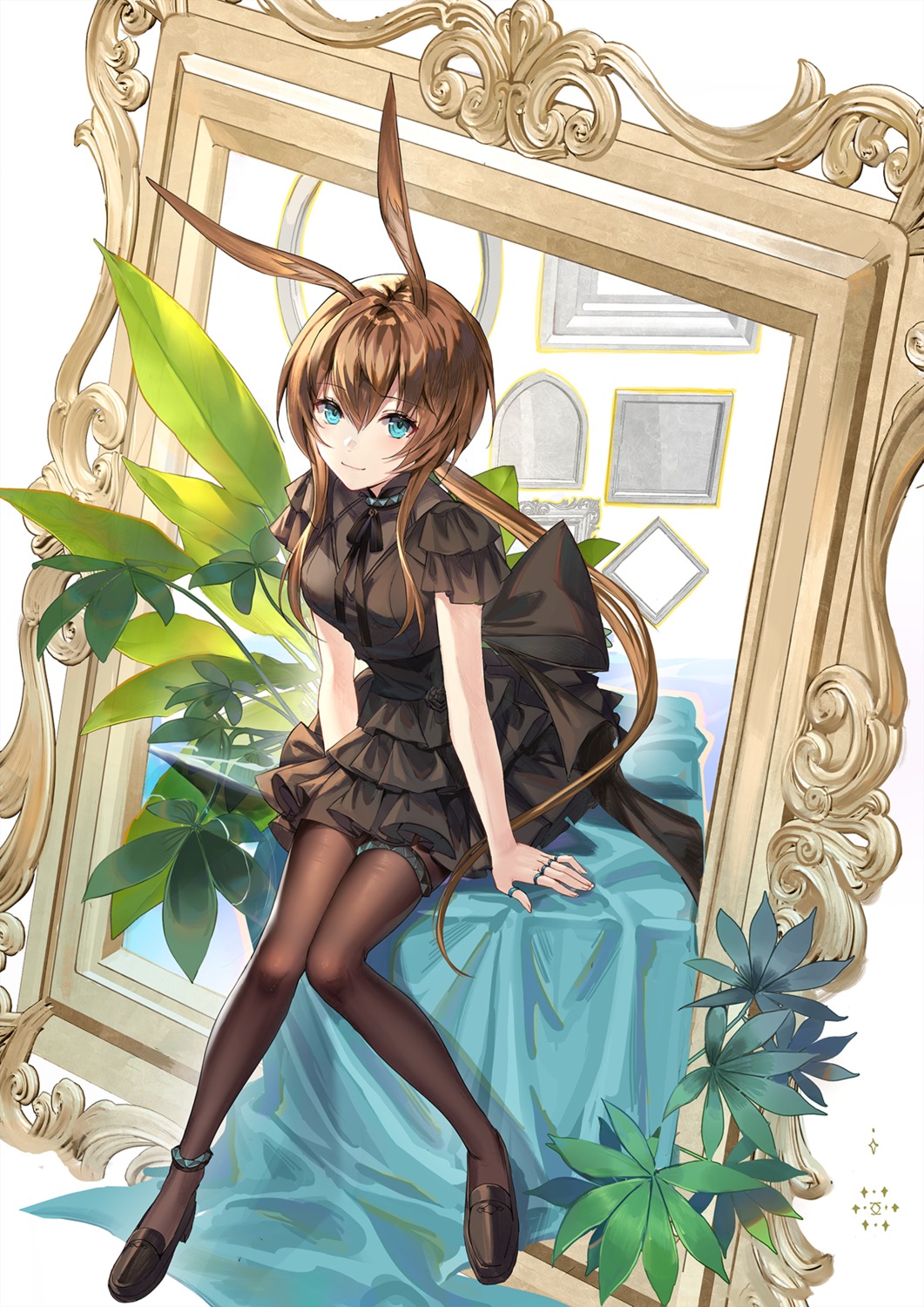 amiya_(arknights), animal_ears, arknights, bunny_ears, dress, garter, kernel_killer, pantyhose