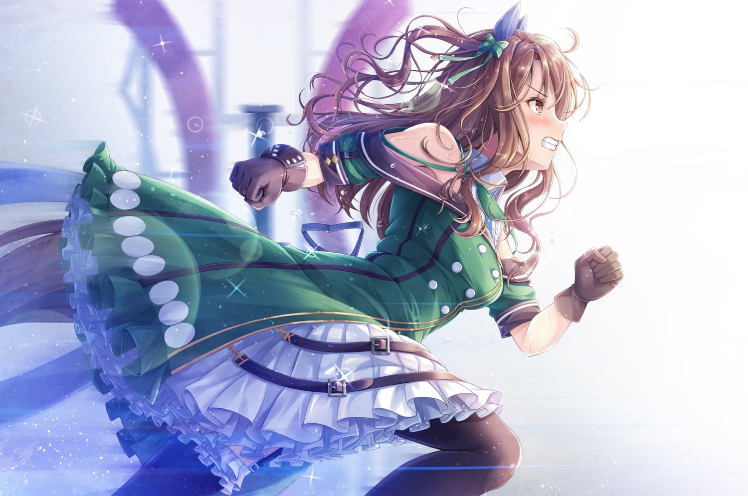 akashio, animal_ears, king_halo_(umamusume), pantyhose, skirt_lift, tail, uma_musume_pretty_derby, uniform