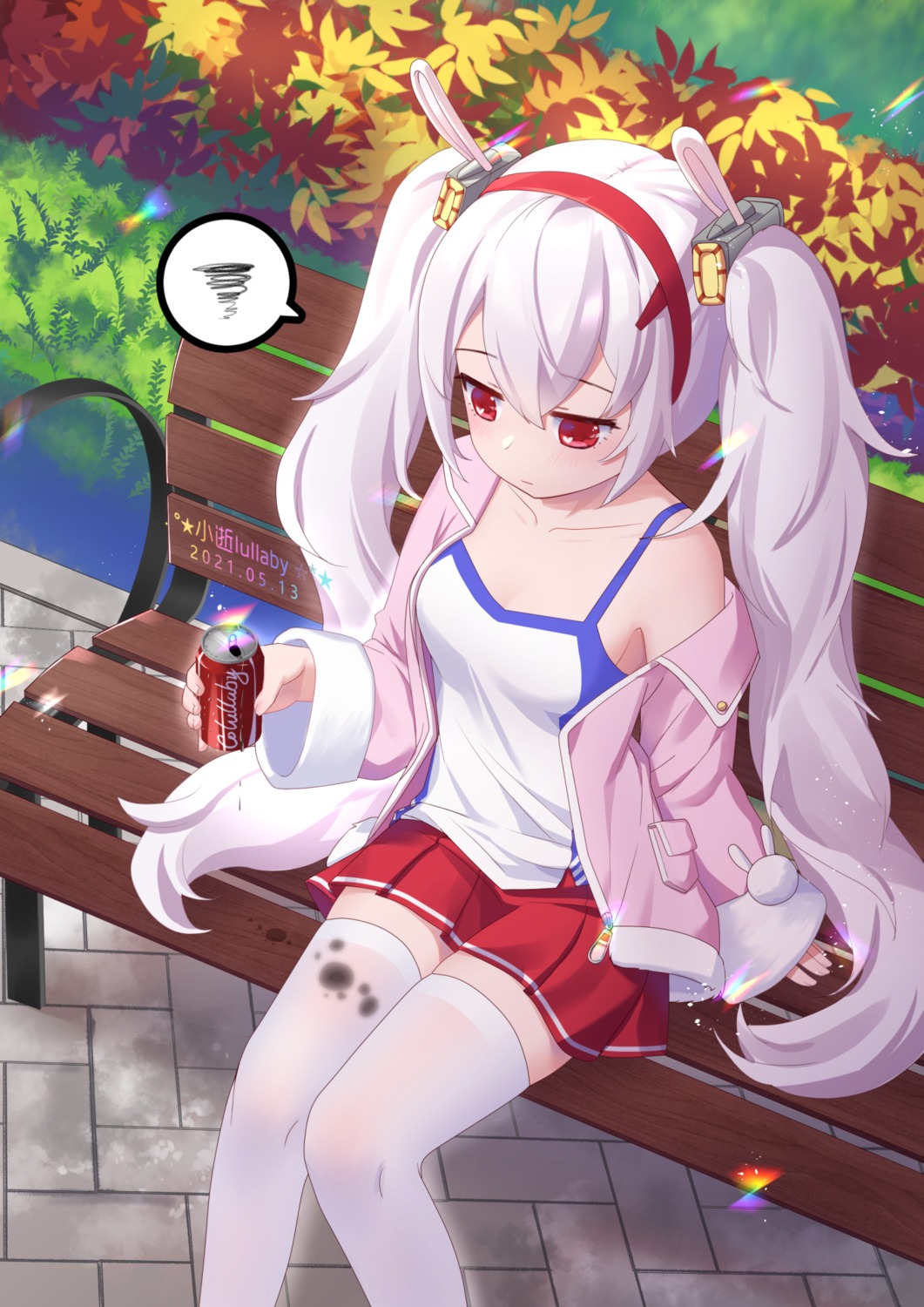 animal_ears, azur_lane, bunny_ears, cleavage, laffey_(azur_lane), no_bra, thighhighs, xiao_shi_lullaby