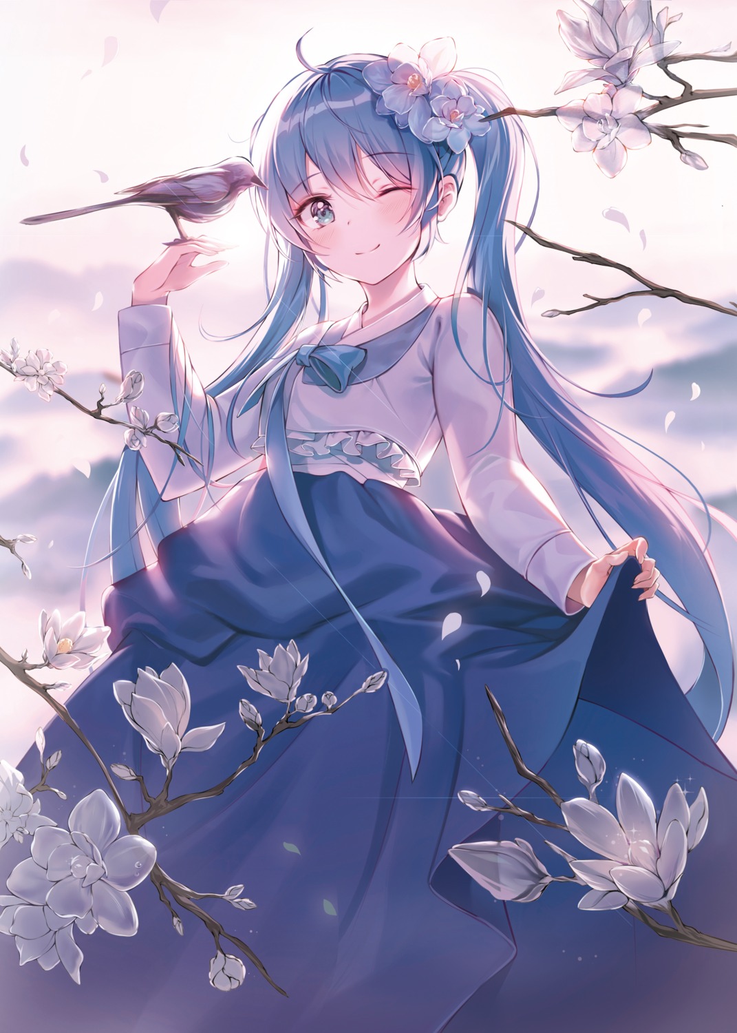 asian_clothes, harusame_(user_wawj5773), hatsune_miku, skirt_lift, vocaloid