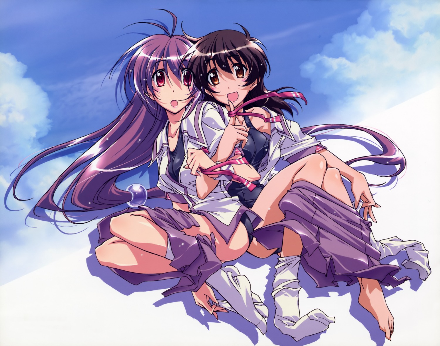 iriya_kana, iriya_no_sora_ufo_no_natsu, kurashima_tomoyasu, open_shirt, school_swimsuit, seifuku, sudo_akiho, swimsuits, undressing