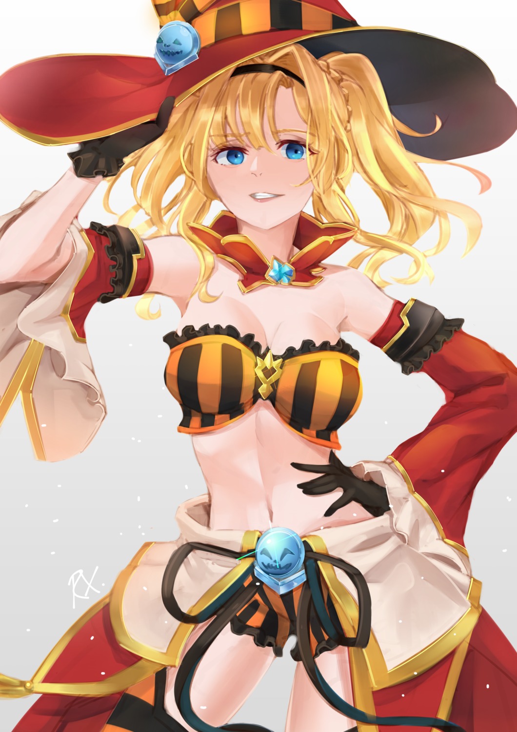 angruoxin, cleavage, granblue_fantasy, halloween, thighhighs, weapon, zeta_(granblue_fantasy)