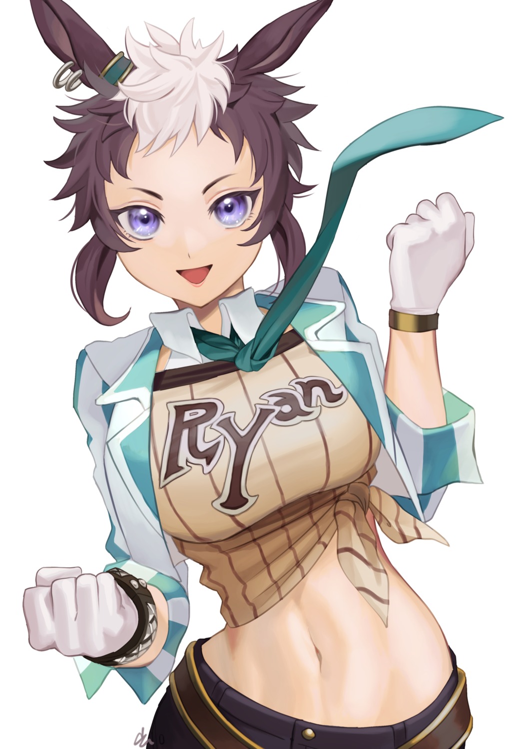 animal_ears, asakou_(n_morninglight), mejiro_ryan_(umamusume), shirt_lift, uma_musume_pretty_derby, uniform