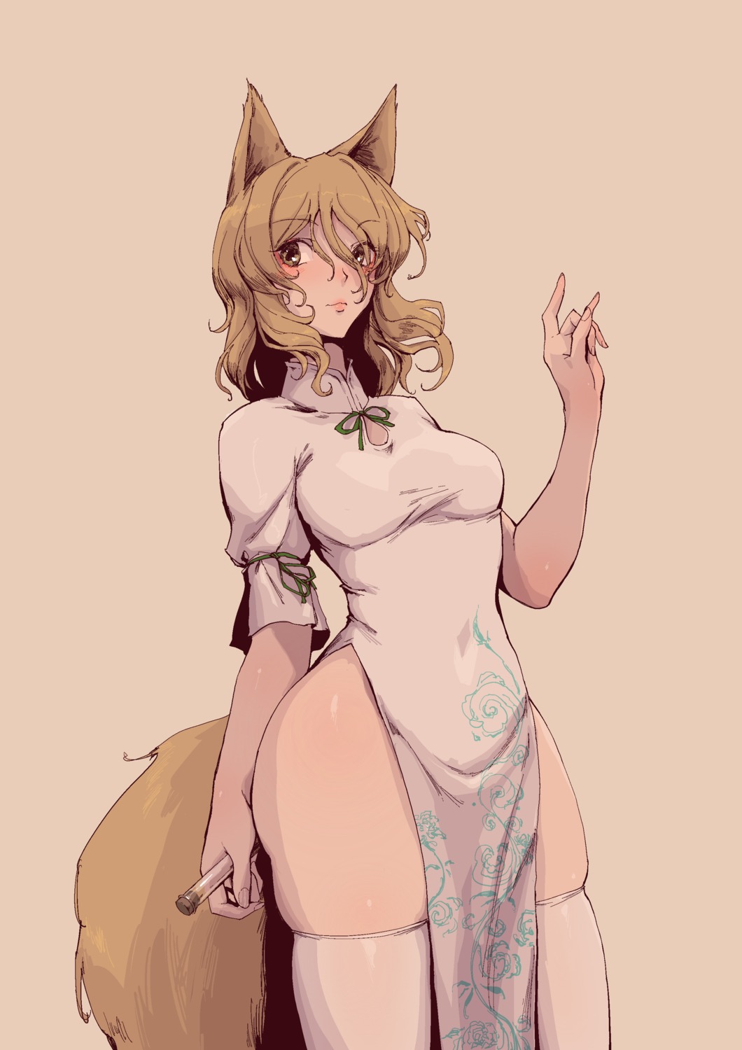 animal_ears, chinadress, dress, kitsune, kudamaki_tsukasa, stank, tail, thighhighs, touhou