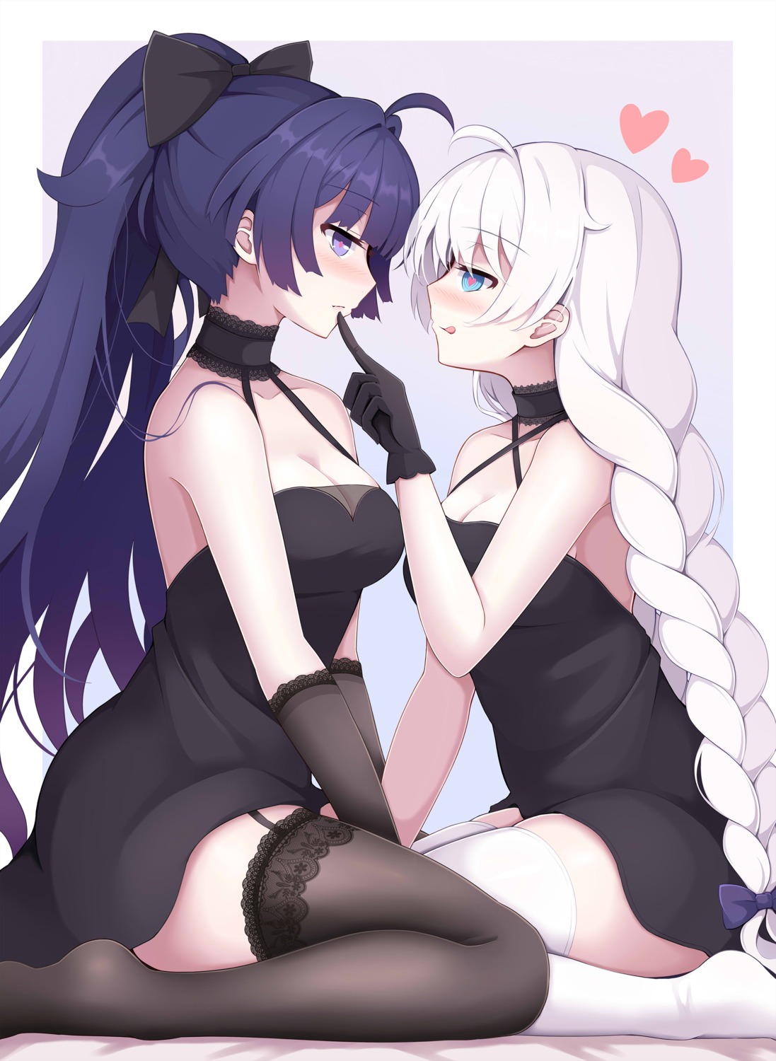 benghuai_xueyuan, cleavage, dress, honkai_impact, kiana_kaslana, lucky_keai, no_bra, raiden_mei, see_through, skirt_lift, stockings, thighhighs, yuri