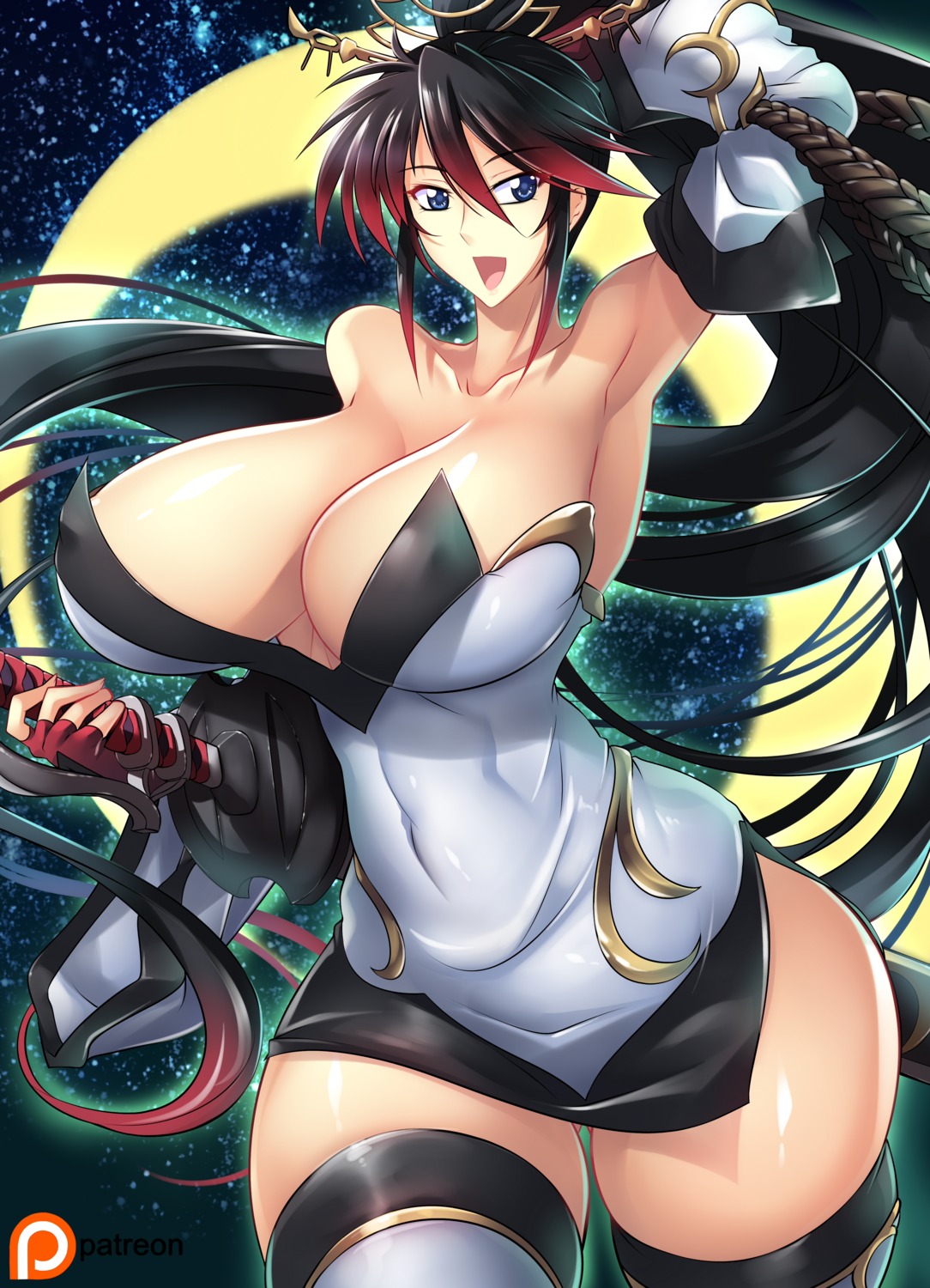 erect_nipples, haganef, nanbu_kaguya, no_bra, super_robot_wars, super_robot_wars_og, super_robot_wars_og_saga_:_mugen_no_frontier, sword, thighhighs