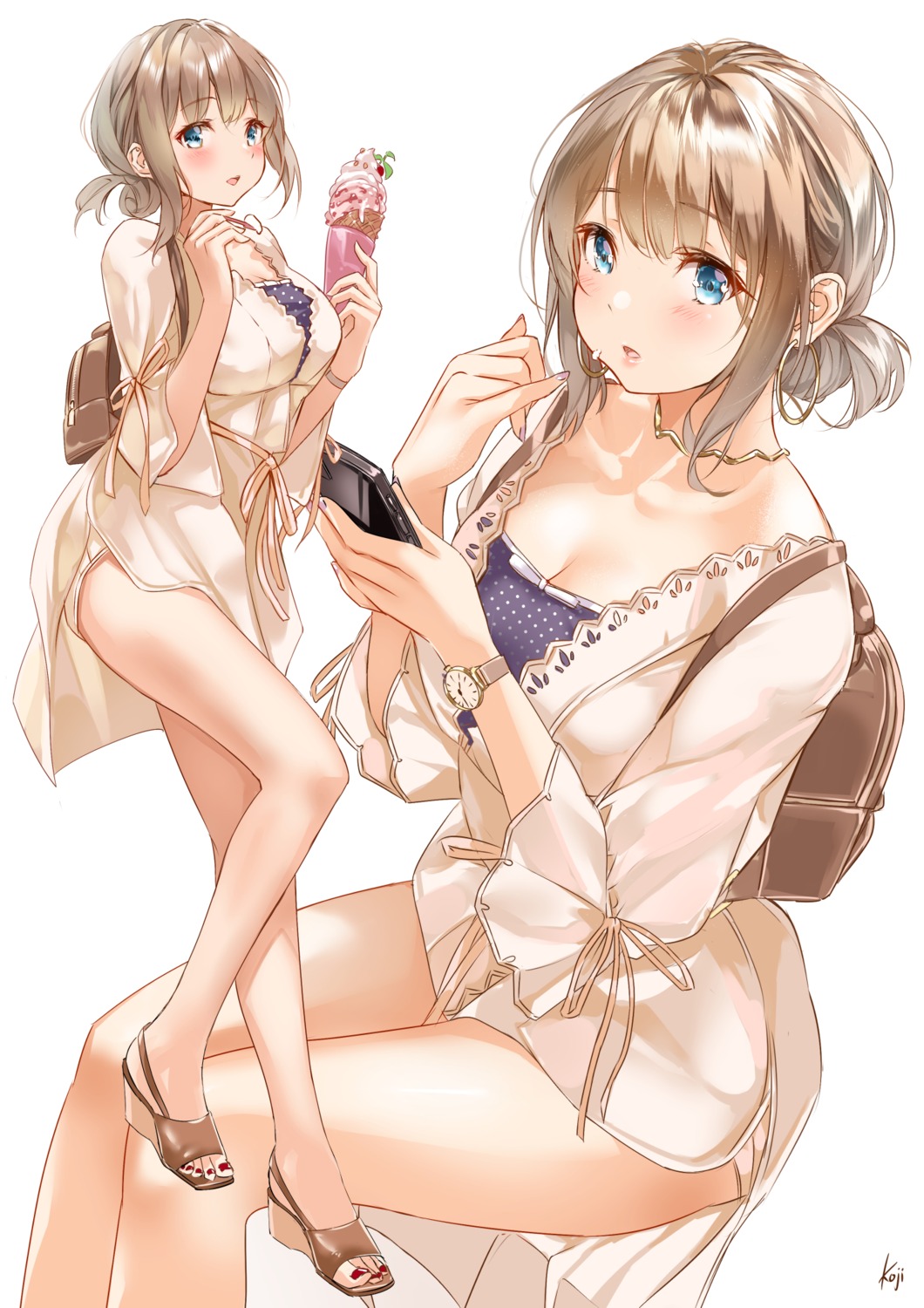cleavage, cream, heels, koji_(kojikojimdw)