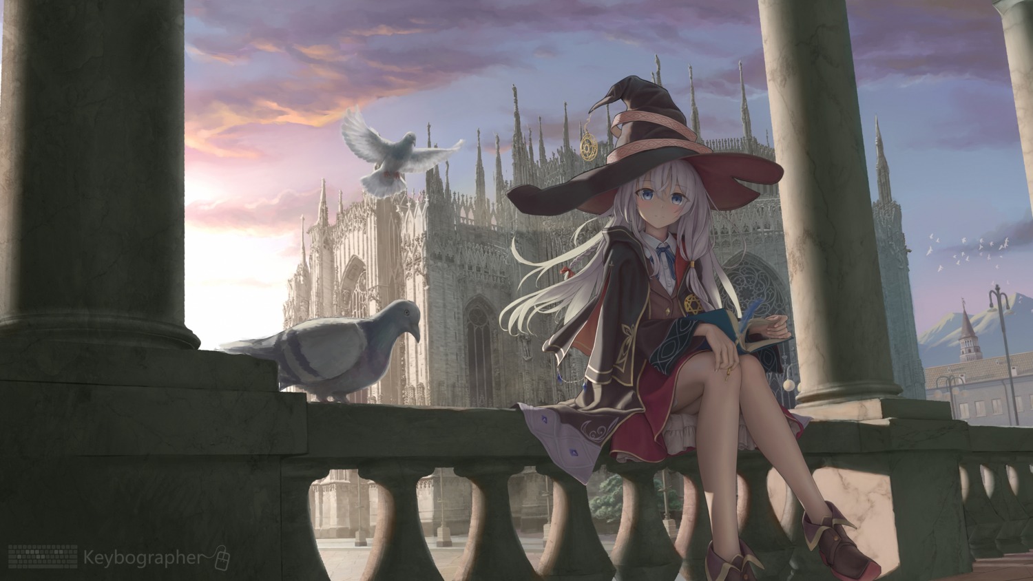 elaina_(majotabi), heels, landscape, majo_no_tabitabi, skirt_lift, ti_hai_diao_yu, witch