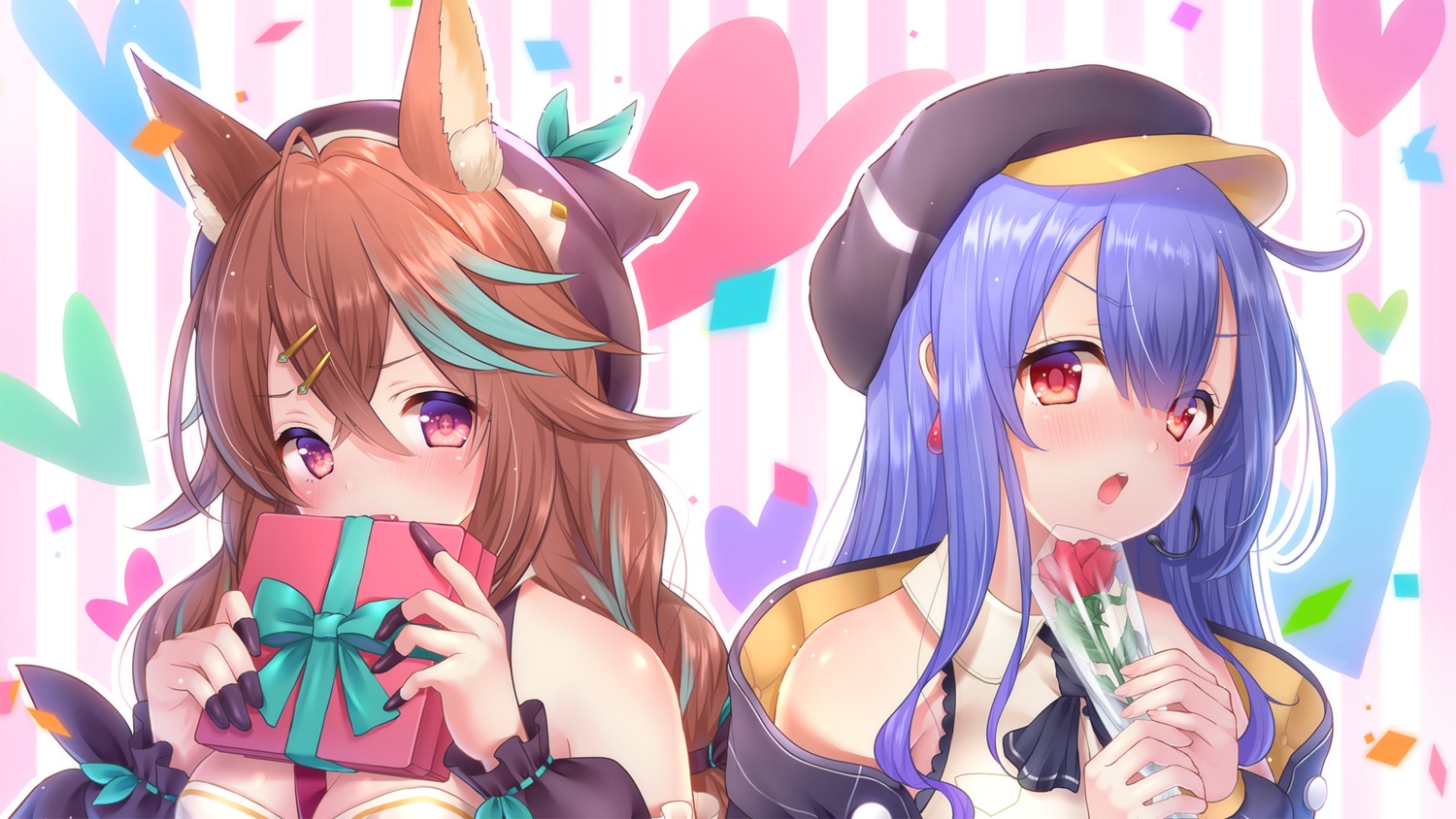 animal_ears, asahina_kon, crossover, kon_ch., wallpaper, yorudo_kimayu, yorudo_kimayu_(channel), yuyuko_(yuyucocco)