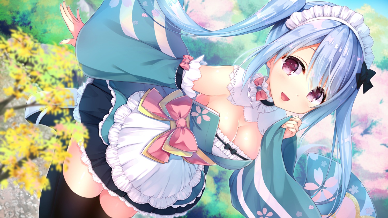 cleavage, indie_virtual_youtuber, kizuki_erika, koharu_toki, maid, no_bra, thighhighs, wa_maid
