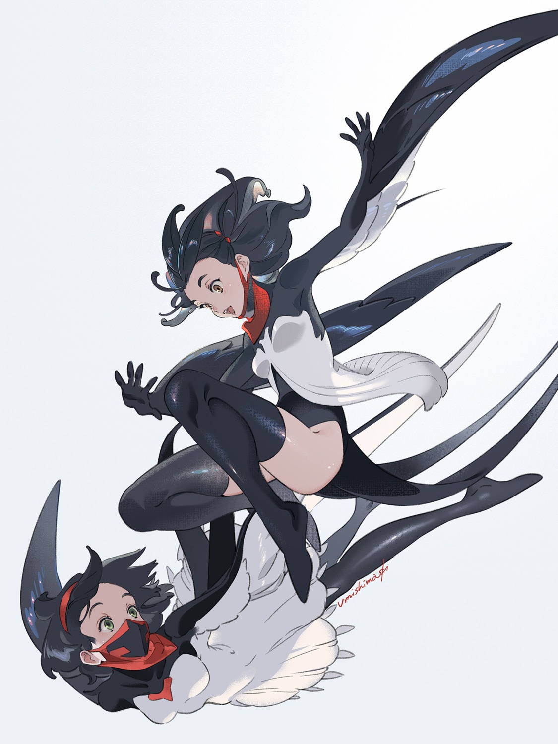 leotard, skirt_lift, thighhighs, umishima_senbon, wings