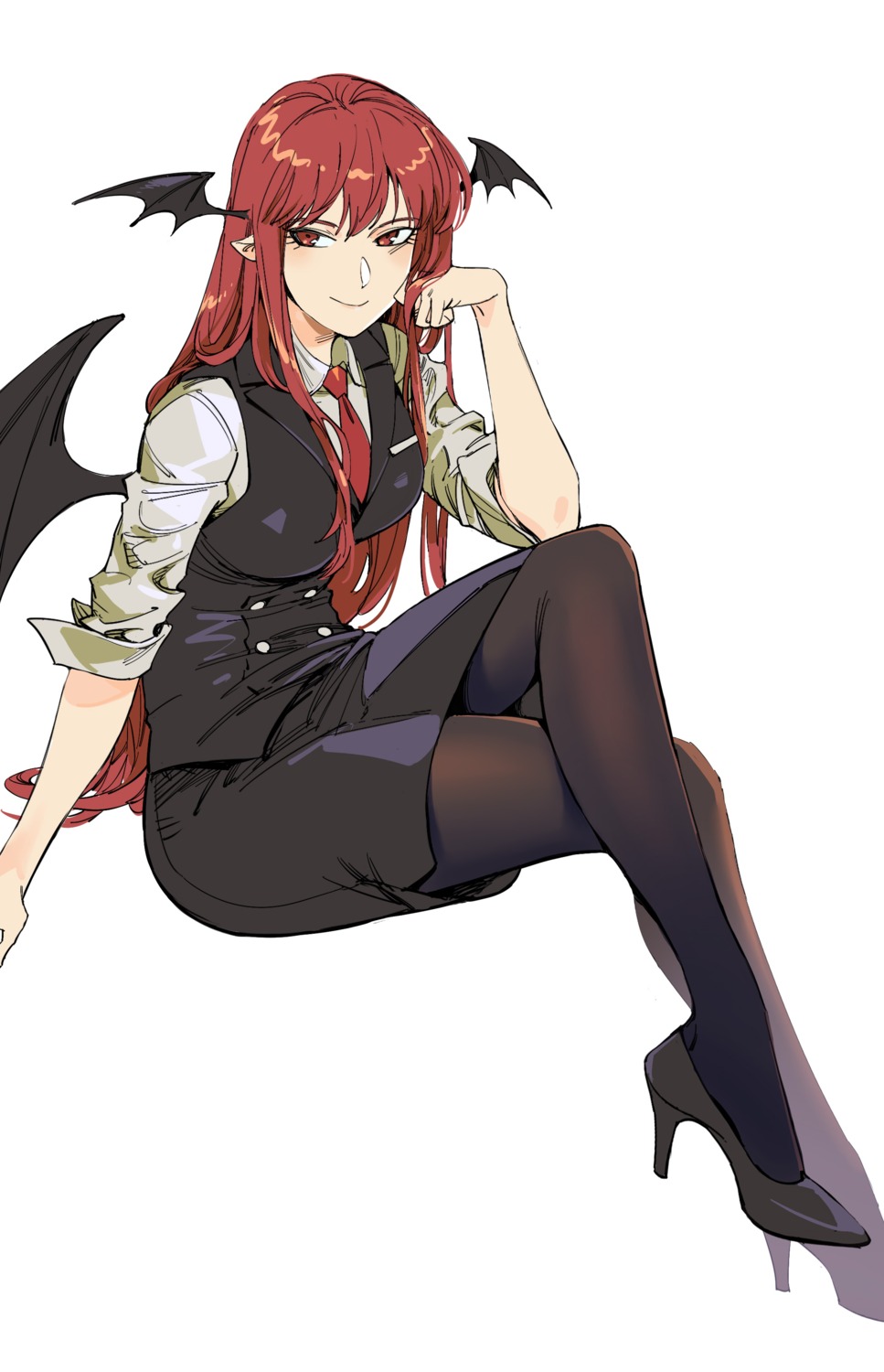 heels, koakuma, pointy_ears, ruukii_drift, skirt_lift, touhou, wings