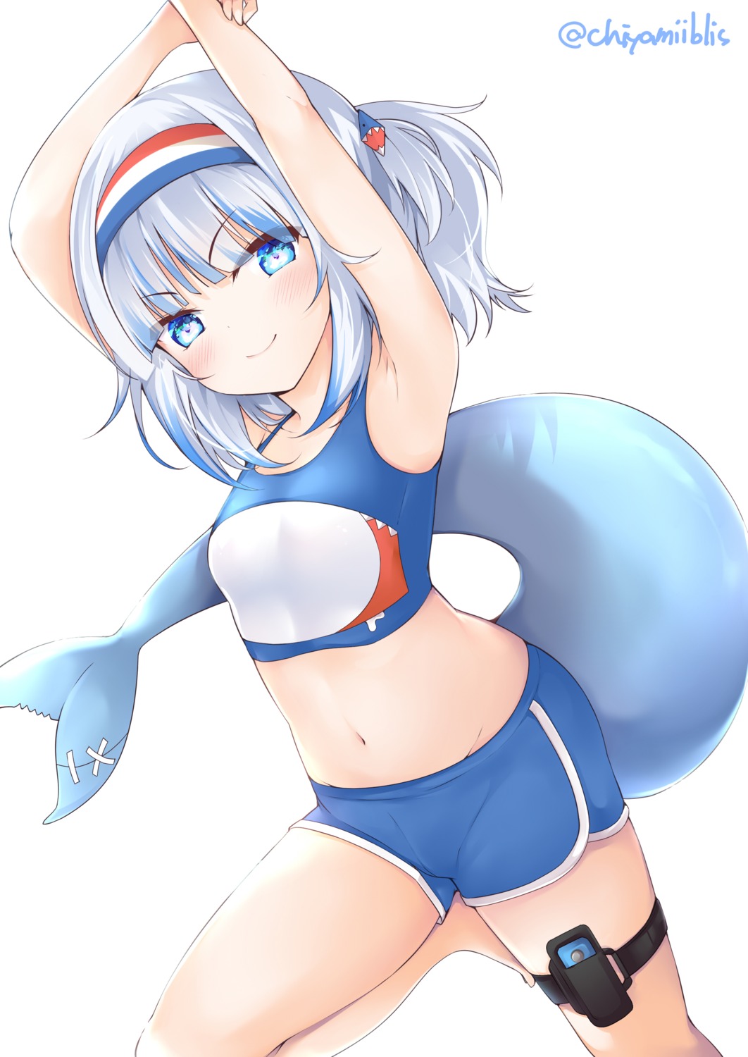 chiyami, garter, gawr_gura, gym_uniform, hololive, hololive_english, tail