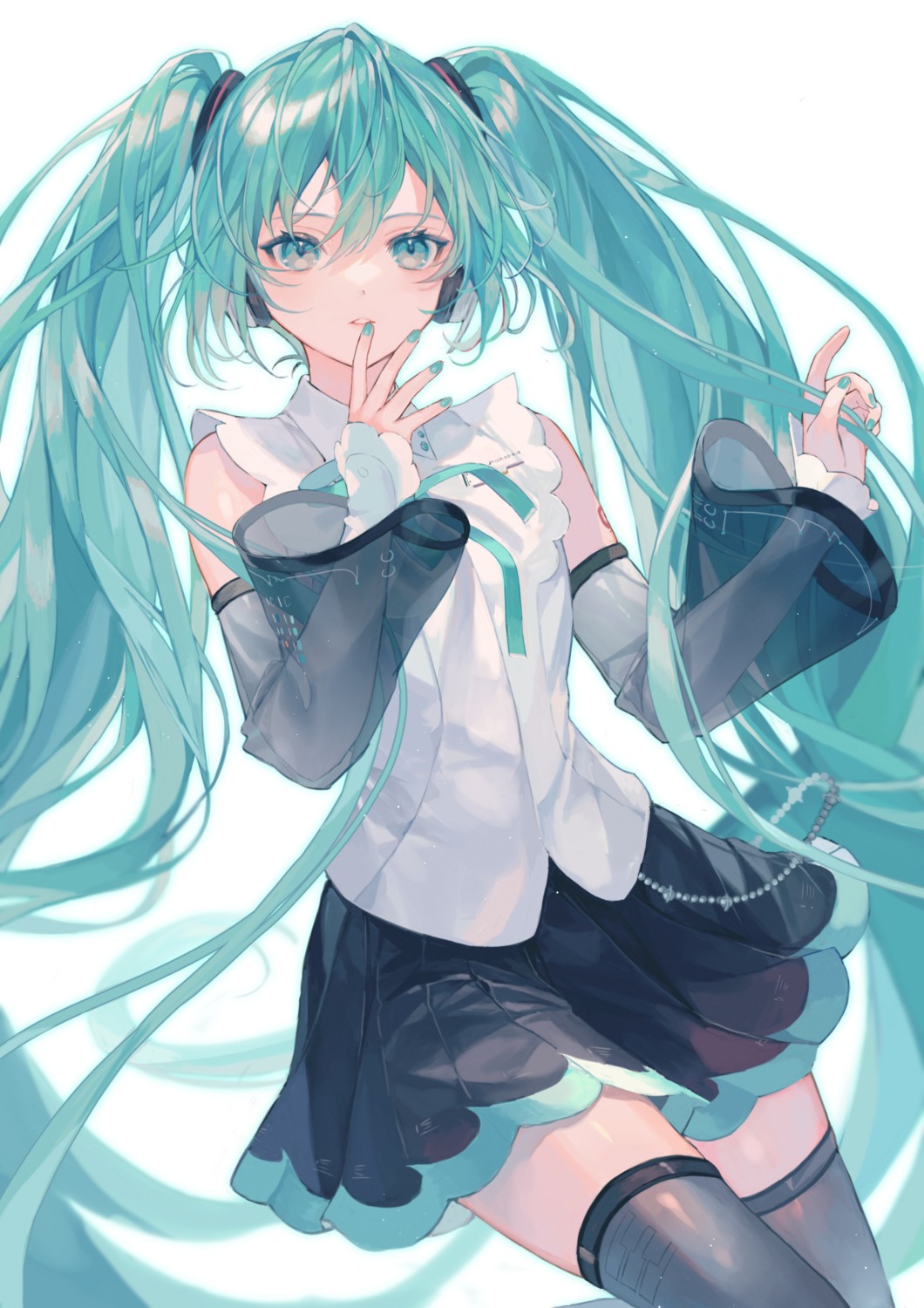 hatsune_miku, headphones, shinotarou_(nagunaguex), tattoo, thighhighs, vocaloid