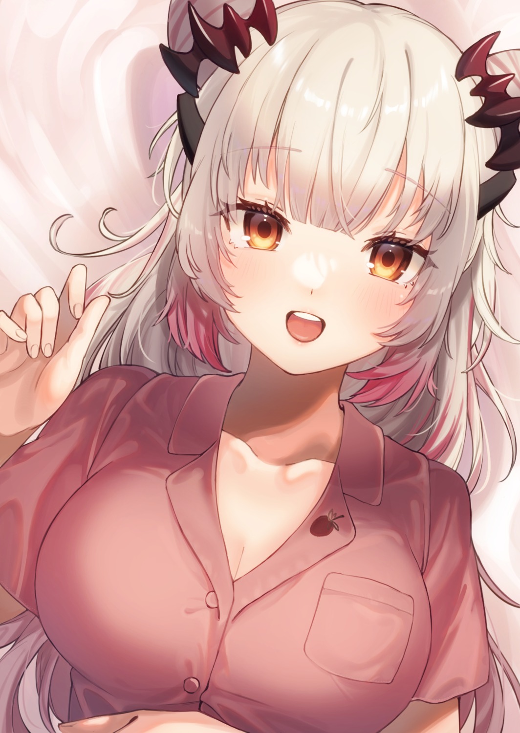 cleavage, hiyorou, honey_strap, horns, nanashi_inc., pajama, suou_patra