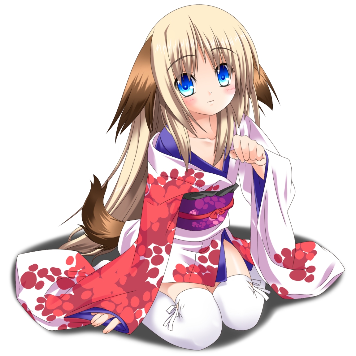 animal_ears, kimono, little_busters!, noumi_kudryavka, rindouao, tail, thighhighs