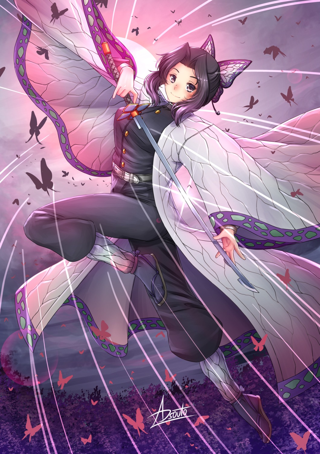 adsouto, japanese_clothes, kimetsu_no_yaiba, kochou_shinobu, sword, uniform