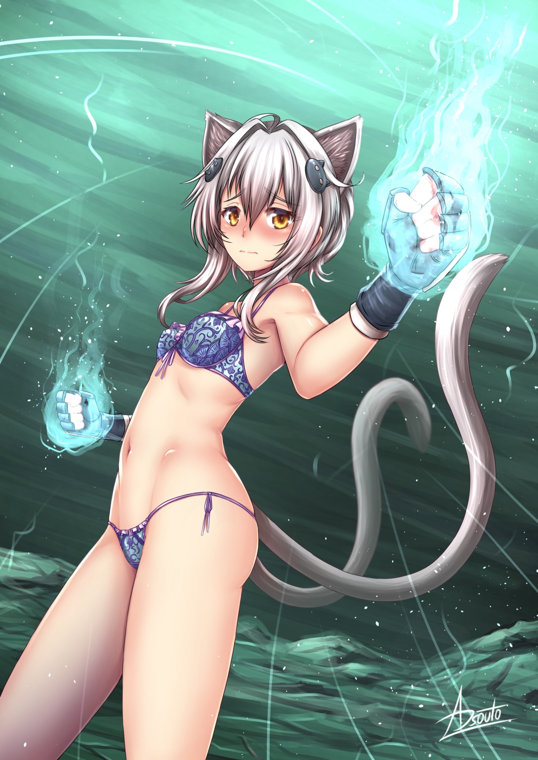 adsouto, animal_ears, bra, highschool_dxd, nekomimi, pantsu, string_panties, tail, toujou_koneko