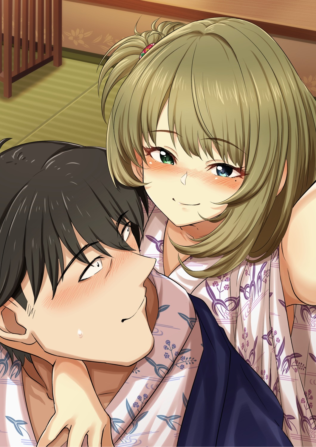 heterochromia, morino_shoutarou, producer, selfie, takagaki_kaede, the_idolm@ster, the_idolm@ster_cinderella_girls, yukata