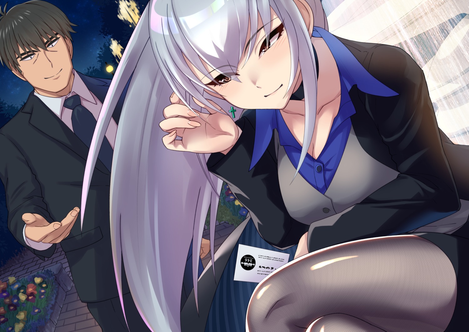 business_suit, cleavage, morino_shoutarou, pantyhose, producer, skirt_lift, takamine_noa, the_idolm@ster