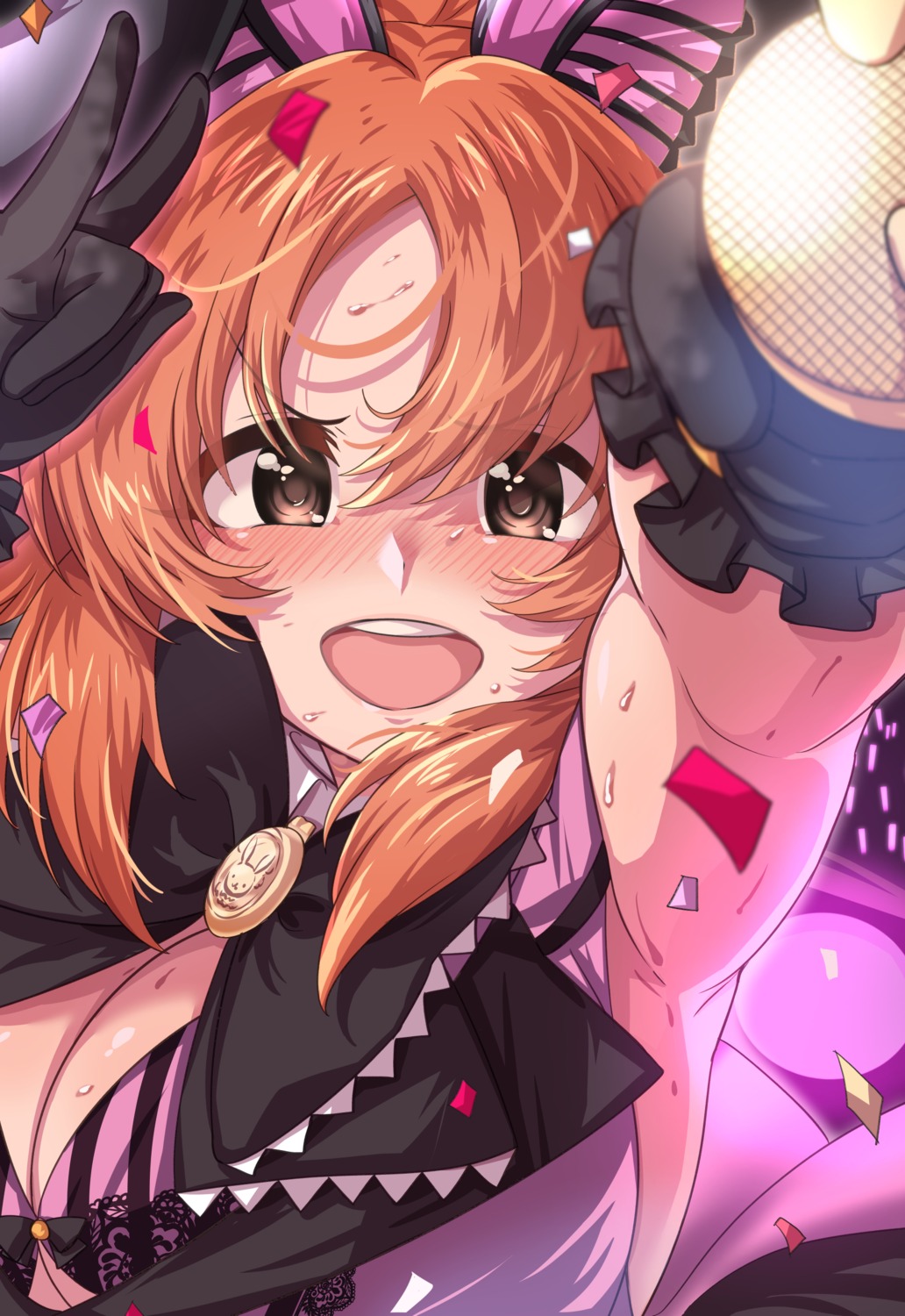 abe_nana, bra, cleavage, morino_shoutarou, open_shirt, the_idolm@ster, the_idolm@ster_cinderella_girls, uniform