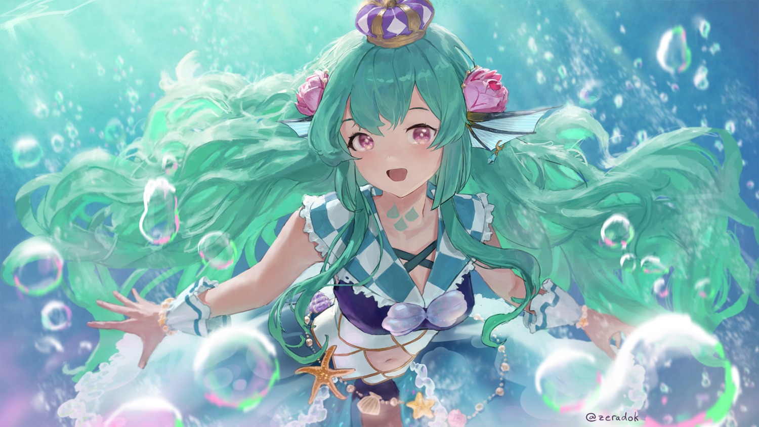 mermaid, monster_girl, nijisanji, nijisanji_en, ryuuguu_finana, tattoo, wallpaper, zeradok