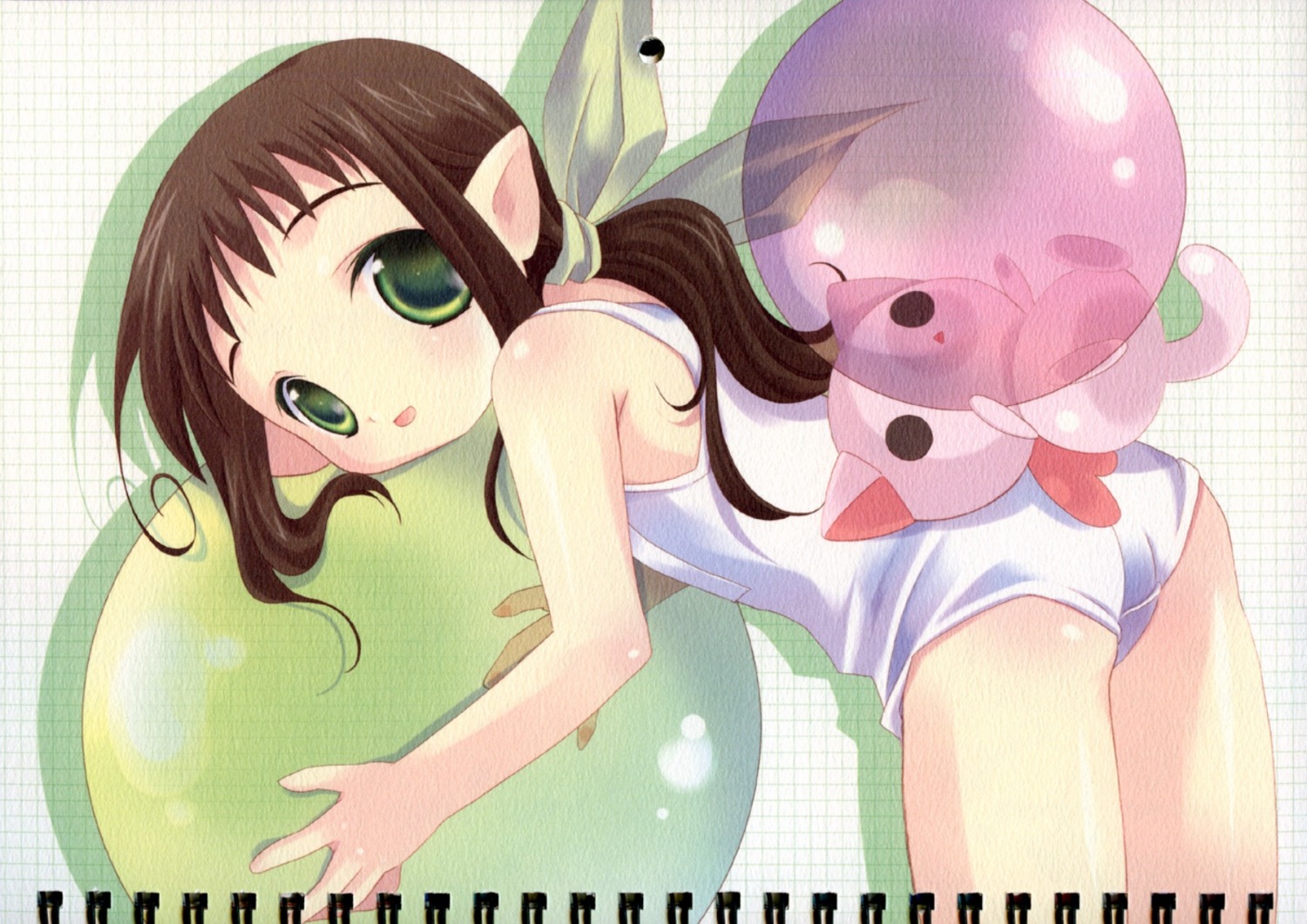 ass, bottle_fairy, fairy, hororo, neko, oboro_(bottle_fairy), paper_texture, pointy_ears, school_swimsuit, swimsuits, tokumi_yuiko, wings