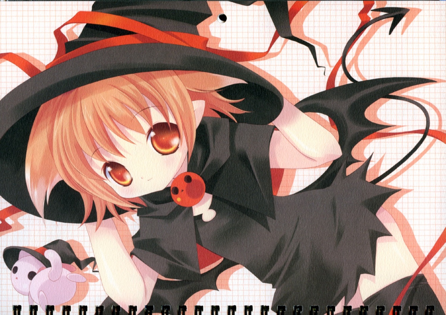 bottle_fairy, kururu, oboro_(bottle_fairy), paper_texture, tail, tama-chan, thighhighs, tokumi_yuiko