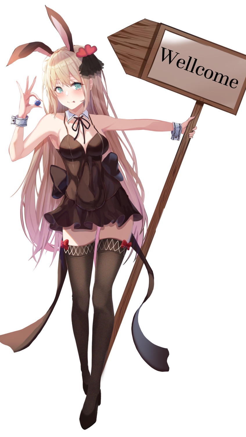 animal_ears, bunny_ears, lingerie, no_bra, runa_(user_guwn7382), thighhighs