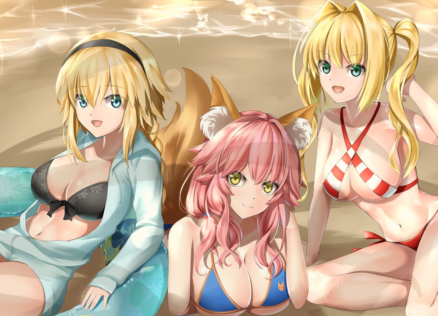 animal_ears, bikini, bikini_top, fate/grand_order, jeanne_d'arc, jeanne_d'arc_(fate), kamehito, kitsune