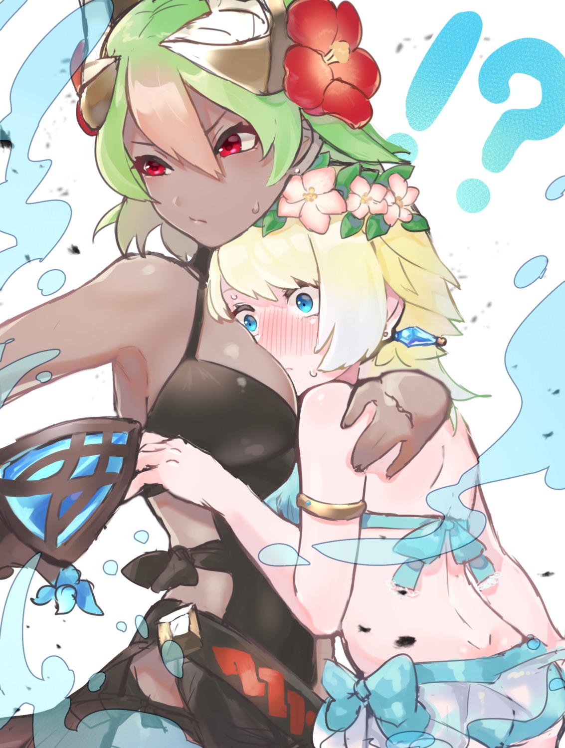 ass, bikini, fire_emblem, fire_emblem_heroes, fjorm_(fire_emblem), horns, laegjarn, sakuramotikun, swimsuits, weapon, yuri