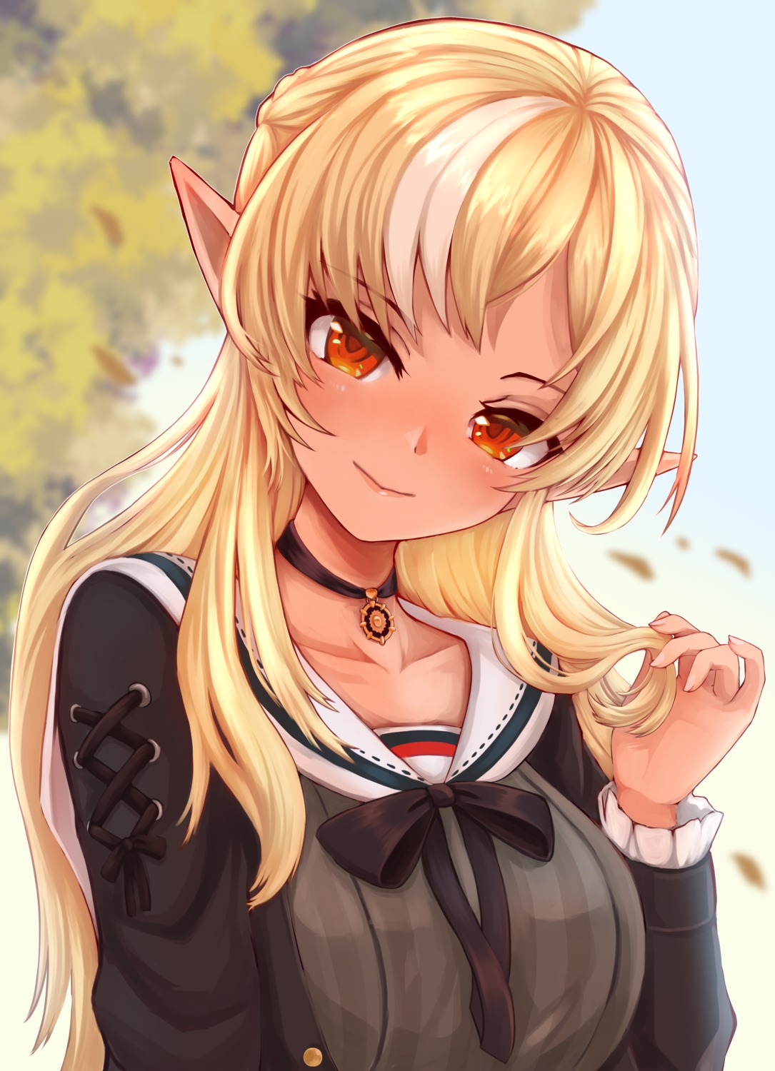 elf, hololive, mihanada_kanata, pointy_ears, seifuku, shiranui_flare