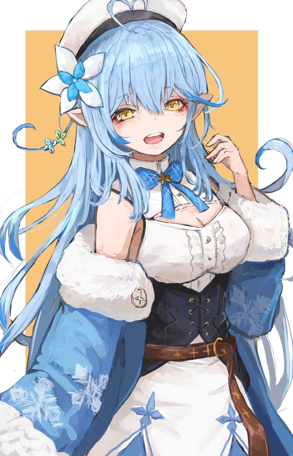 cleavage, elf, hololive, nyucha, pointy_ears, yukihana_lamy