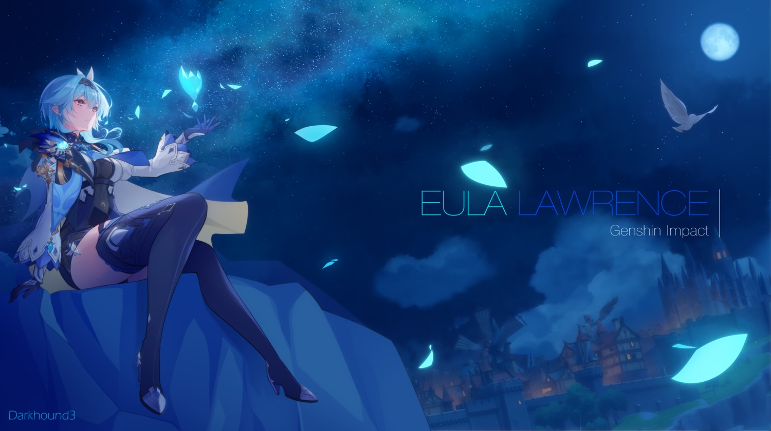 darkhound3, eula, garter, genshin_impact, heels, thighhighs, wallpaper