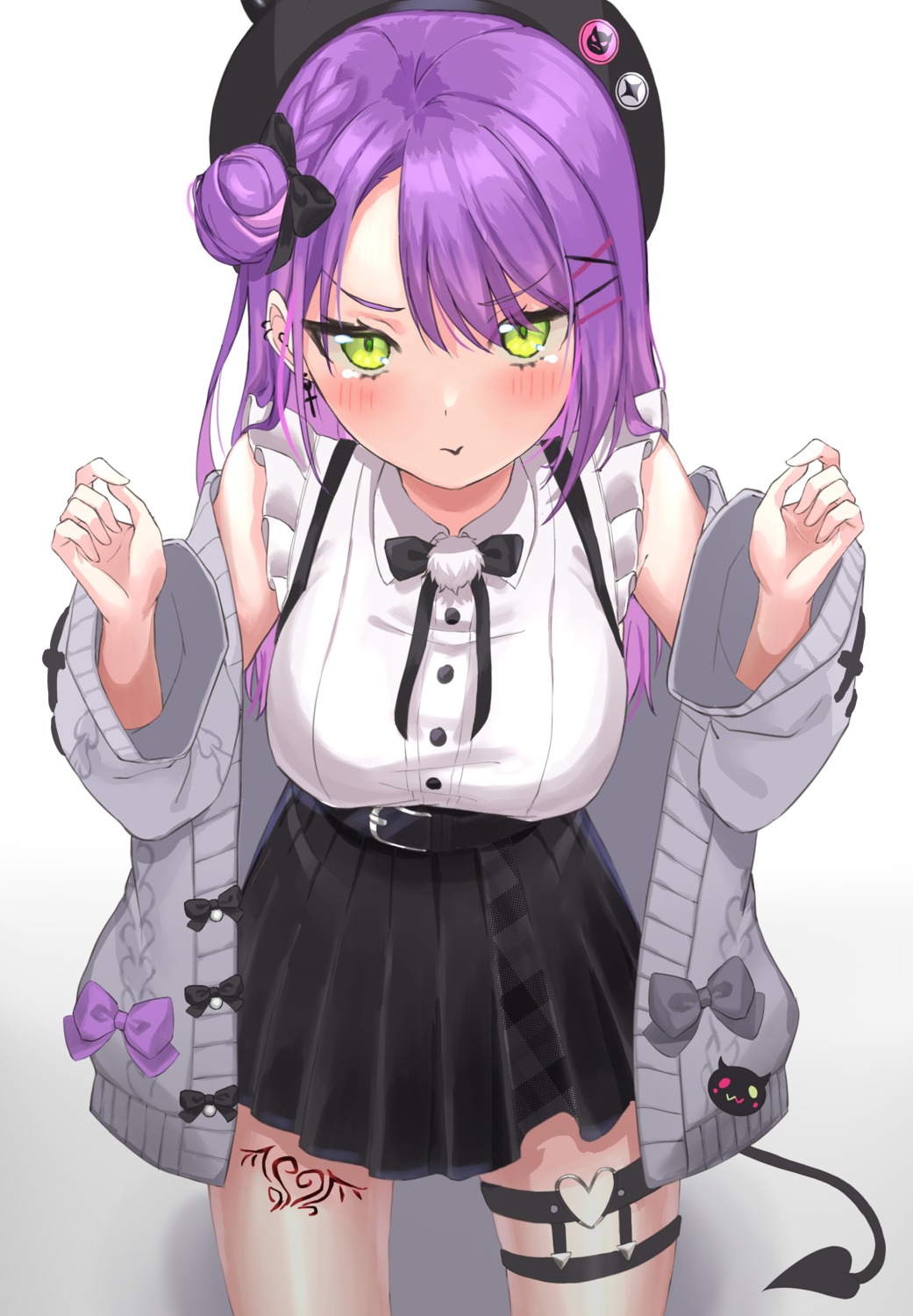 garter, hololive, sweater, tail, tattoo, tokoyami_towa, uuroncha