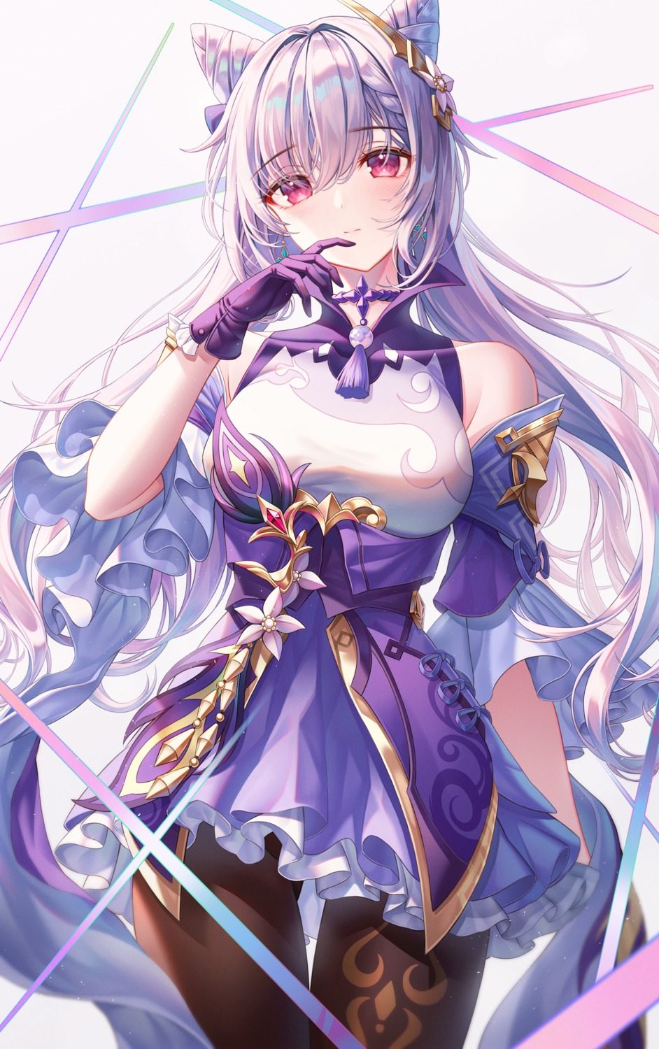 asian_clothes, genshin_impact, keqing, myless, pantyhose, skirt_lift