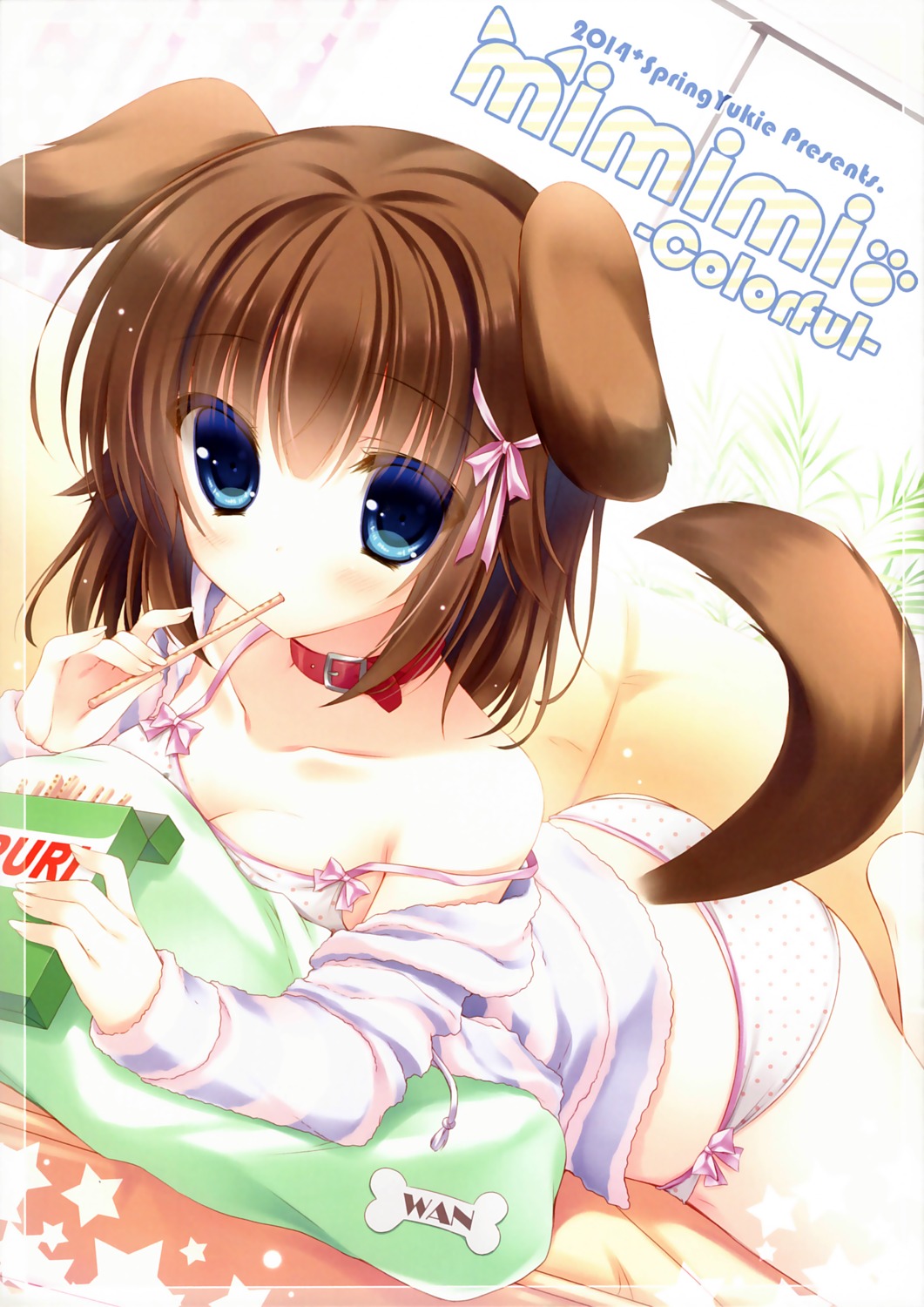 animal_ears, bra, cleavage, inumimi, open_shirt, pantsu, peach_candy, tail