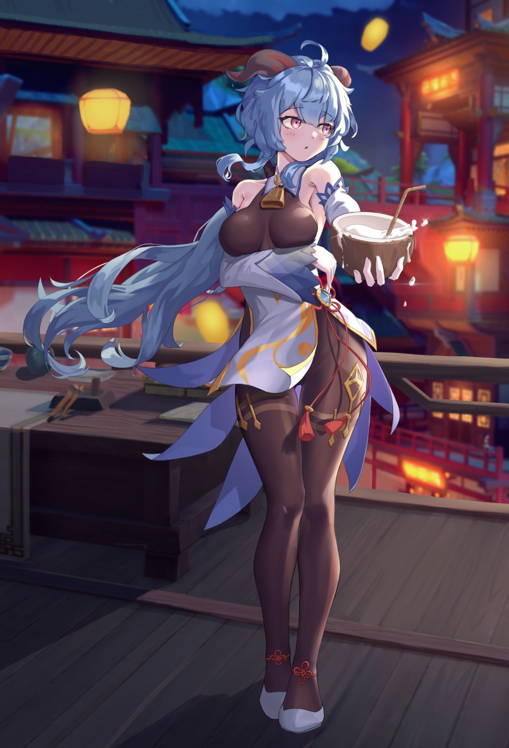 argus_(argus86998927), asian_clothes, ganyu, genshin_impact, horns, skirt_lift