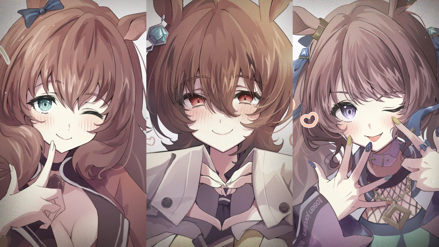 agnes_tachyon_(umamusume), animal_ears, cleavage, maruzensky_(umamusume), tosen_jordan_(umamusume), uma_musume_pretty_derby, umeume_(totoya), wallpaper