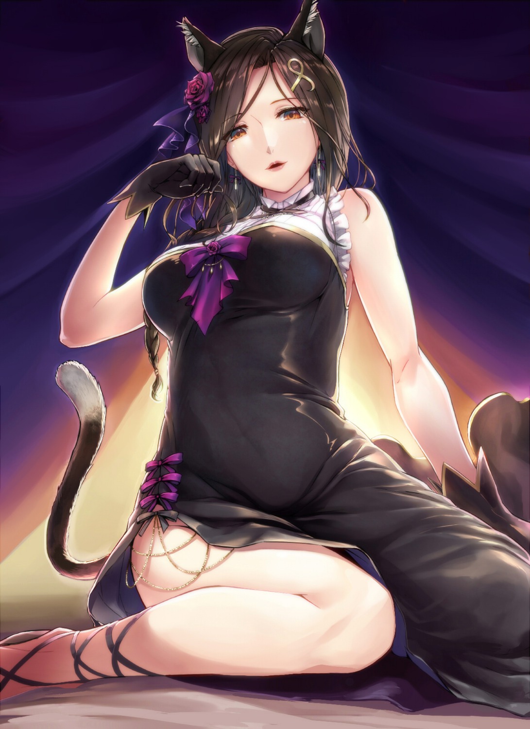 animal_ears, dress, hi-ho-, nekomimi, nijisanji, shirayuki_tomoe, tail